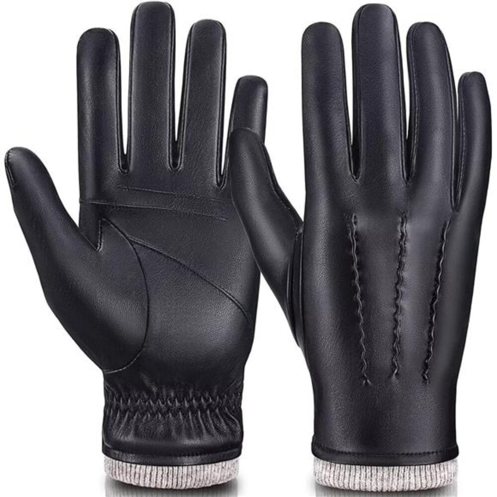 Men's Leather Gloves Touchscreen Thermal Wool Winter Gloves